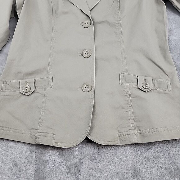 Denim & Company Stretch Twill 3/4 Sleeve Button Front Jacket Size 2 Tan Khaki - Picture 5 of 12